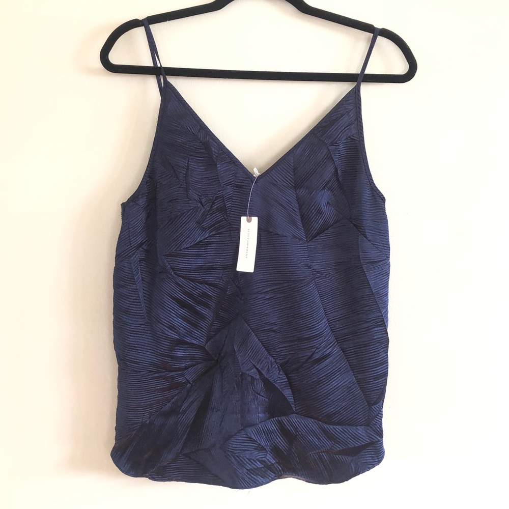 Anthropologie Navy Textured V-Neck Spaghetti Strap Tank
